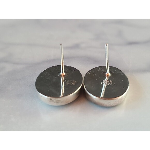 Mexican 925 Sterling Silver Abalone Shell Oval Shaped Pierced Earrings Vintage - Picture 7 of 10